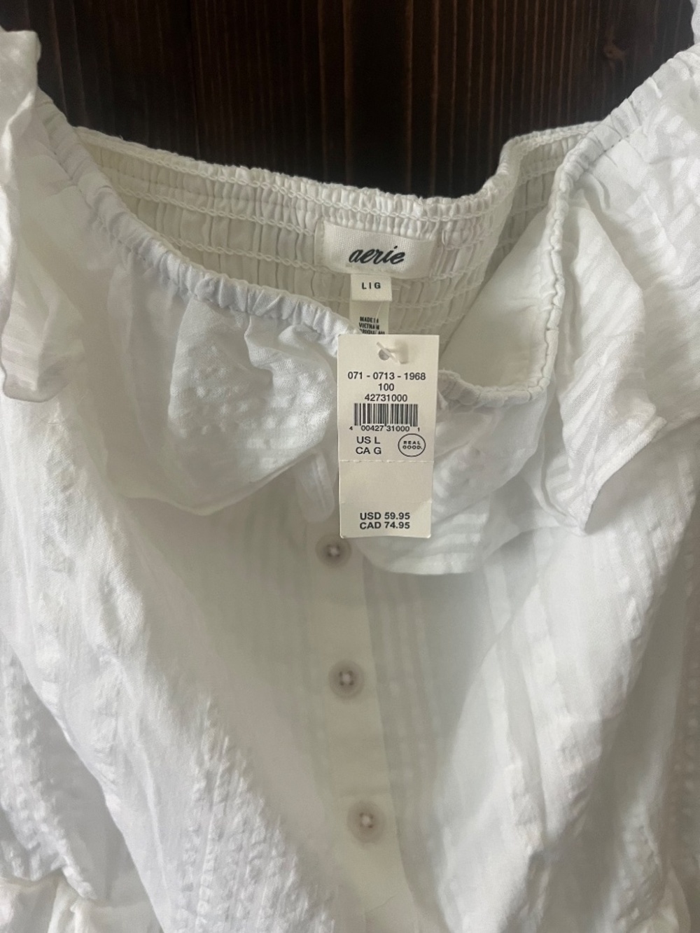 Aerie White Textured Ruffle Romper NWT | Sleeveless Button Front - Picture 4 of 4